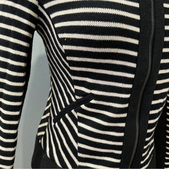 Drew Black & Ivory Striped Zip-Front Cardigan Sweater Size Small - Picture 7 of 10
